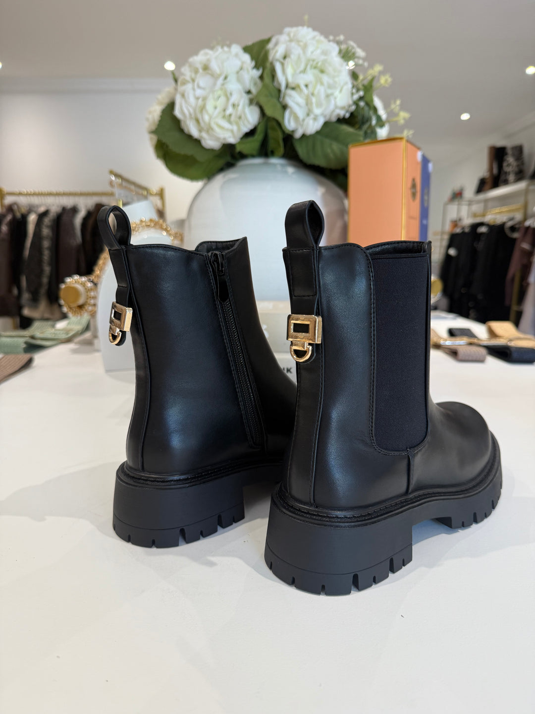 Faux Leather Chucky Gold Detail Boot