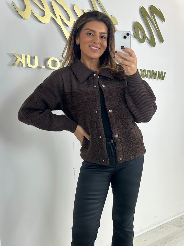 Quilted Ribbed Sleeve Teddy Jacket (2 Colours)