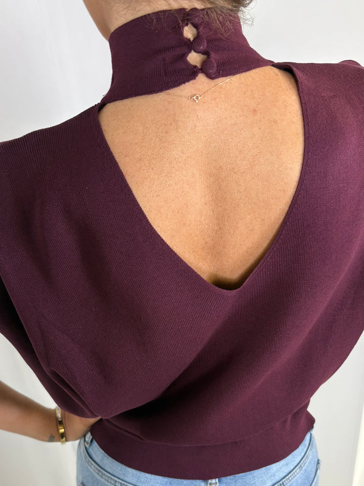 Cap Sleeve Shoulder Pad Cut Out V Back Top (4 Colours)