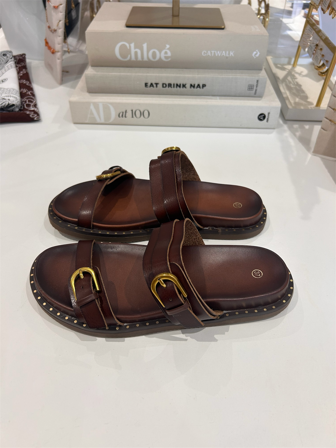 Double Buckle Sandal Gold Dot Print