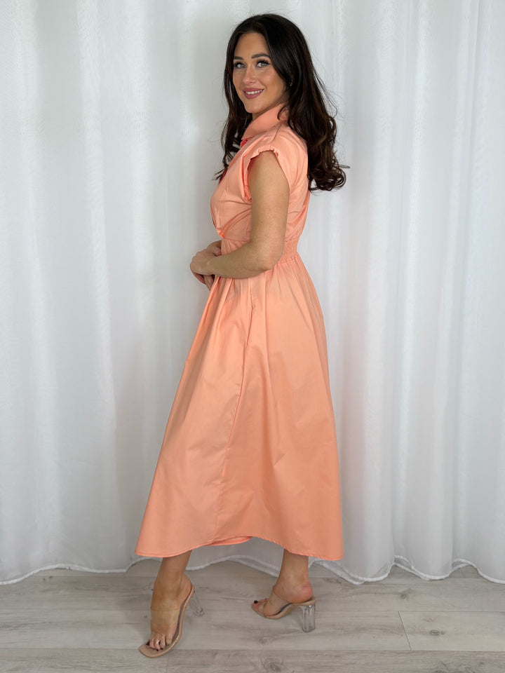 Shoulder Pad Cap Sleeve Midi Dress (7 Colours)