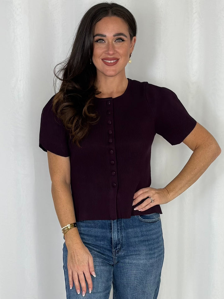 Short Sleeve Button Up Ribbed Top (4 Colours)