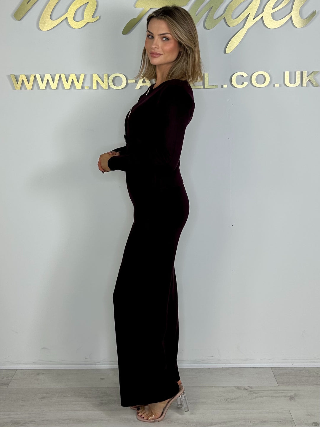 Plum Gold Clover Hardware Detail Long Sleeve Knit Co-Ord