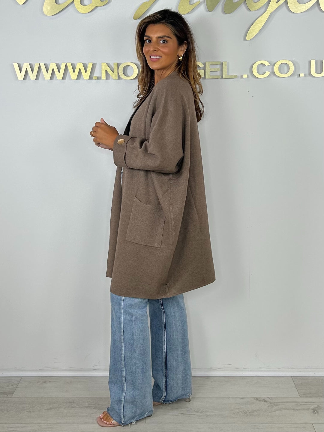 Soft Knit Gold Button Sleeve Open Longline Cardigan (5 Colours)