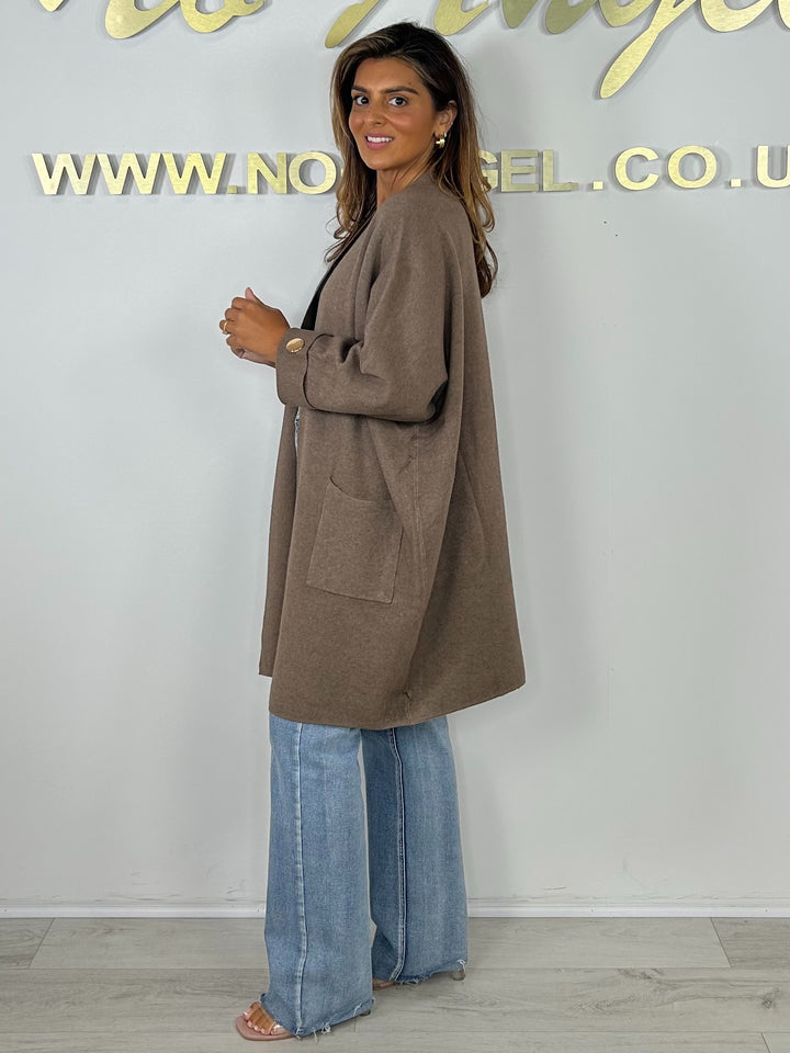 Soft Knit Gold Button Sleeve Open Longline Cardigan (5 Colours)