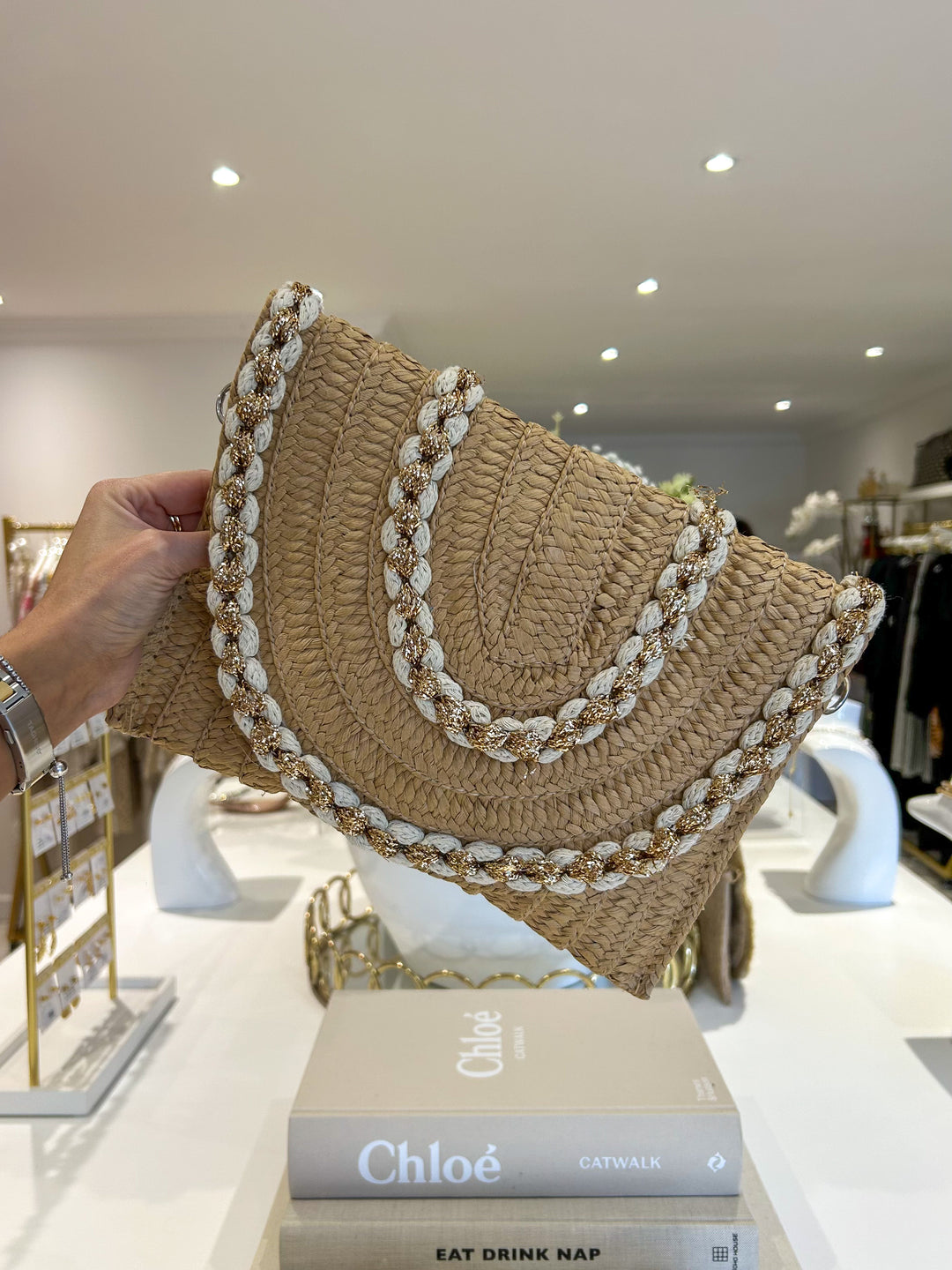 Plait Rope Detail Woven Gold Fleck Clutch (2 Colours)