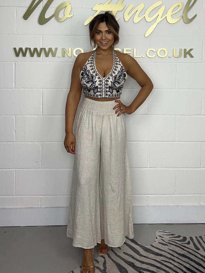 Silver Stud Halter Neck Smocked Crop Top (2 colours)