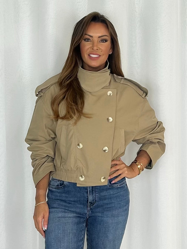 Double Breasted Funnel Neck Bomber Jacket