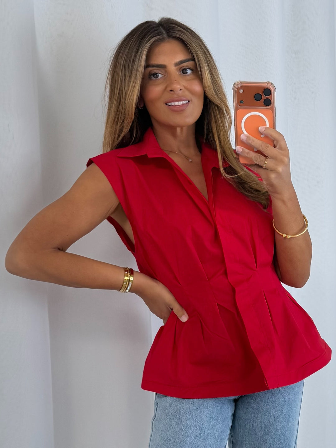 Sleeveless Collared Peplum Blouse With Smocked Back (5 Colours)