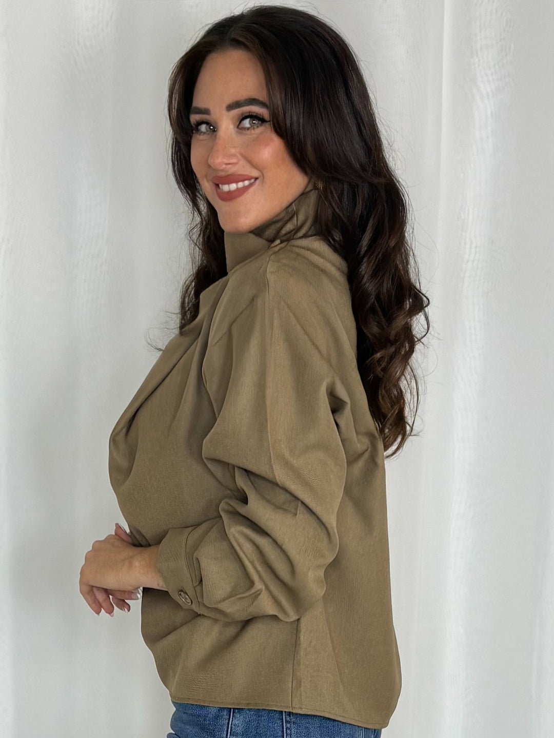 High-Neck Button Detail Top (2 Colours)