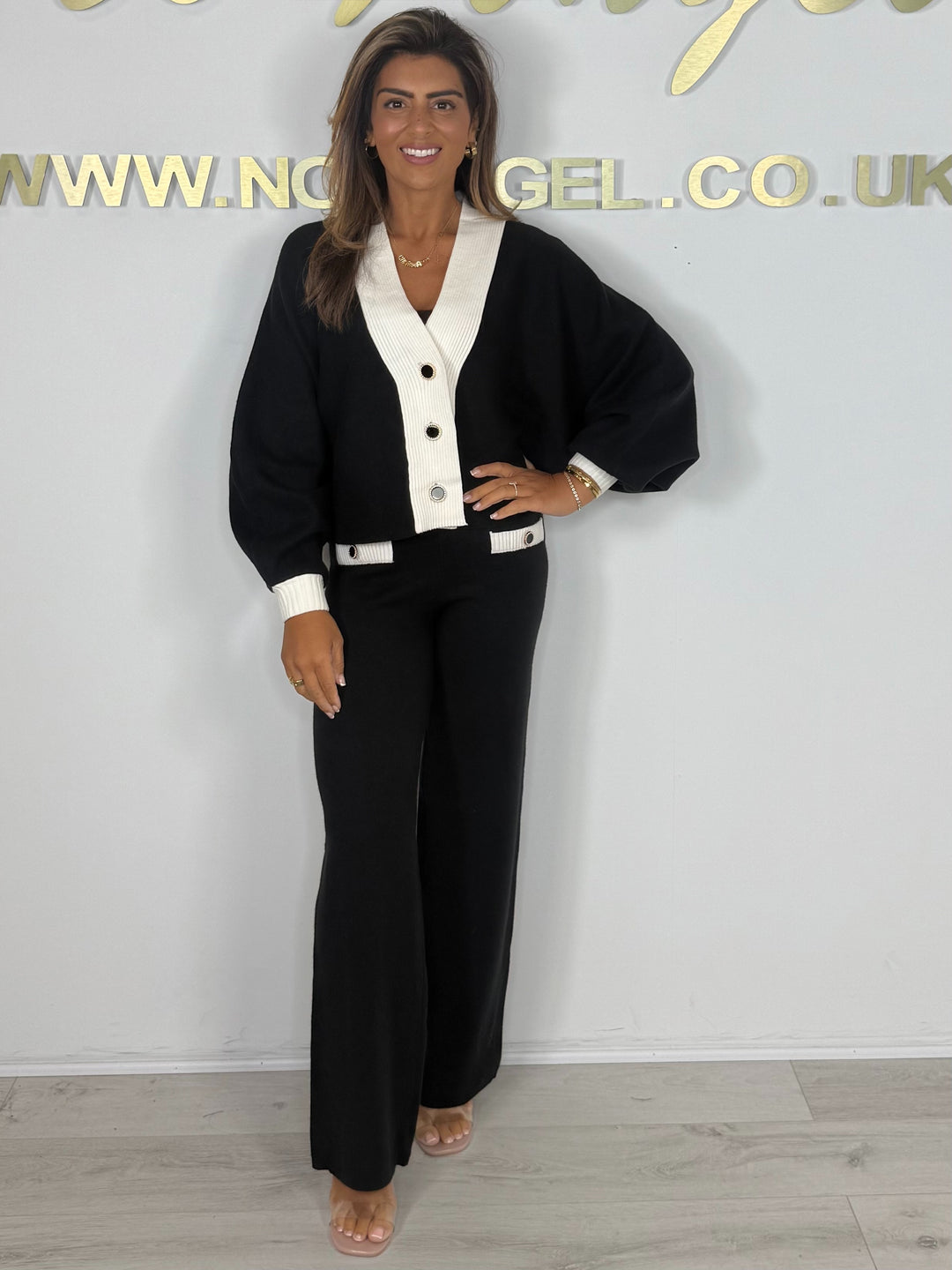 V-Neck Balloon Sleeve Pearl Look Button Detail Trouser Co-ord (6 Colours)