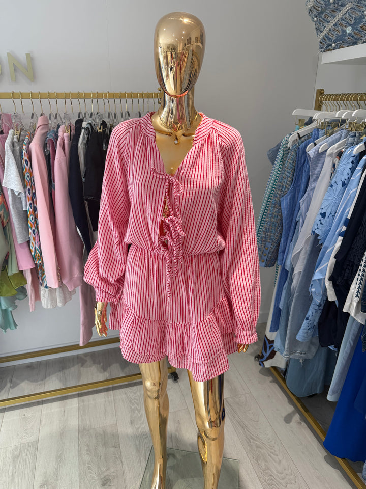 Pinstripe Tie Up Frill Playsuit (2 Colours)