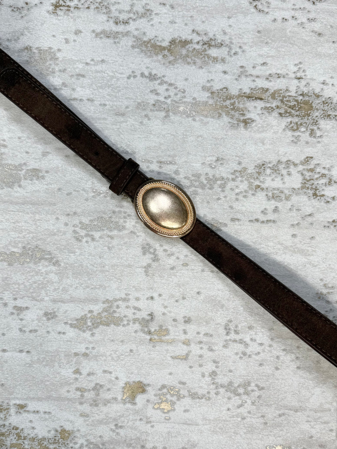 Large Gold Oval Buckle Suedette Belt