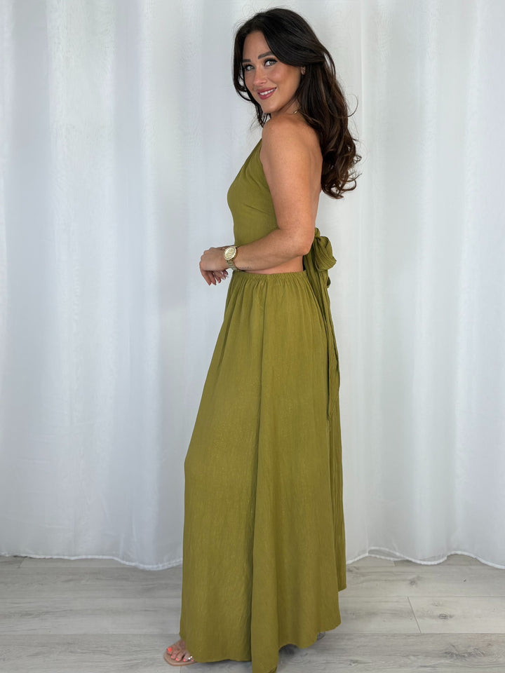 Gold Neck Hardware Halter Neck Cut Out Dress (3 Colours)