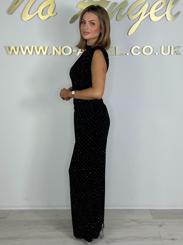 Scattered Diamante Sleeveless Shoulder Padded Trouser Co-Ord (2 Colours)