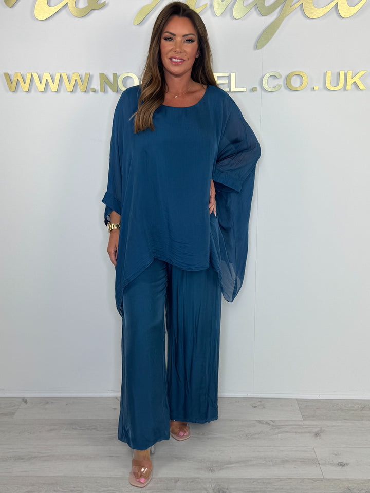 Silk Mix Round Neck Oversize Trouser Co-ord (3 Colours)