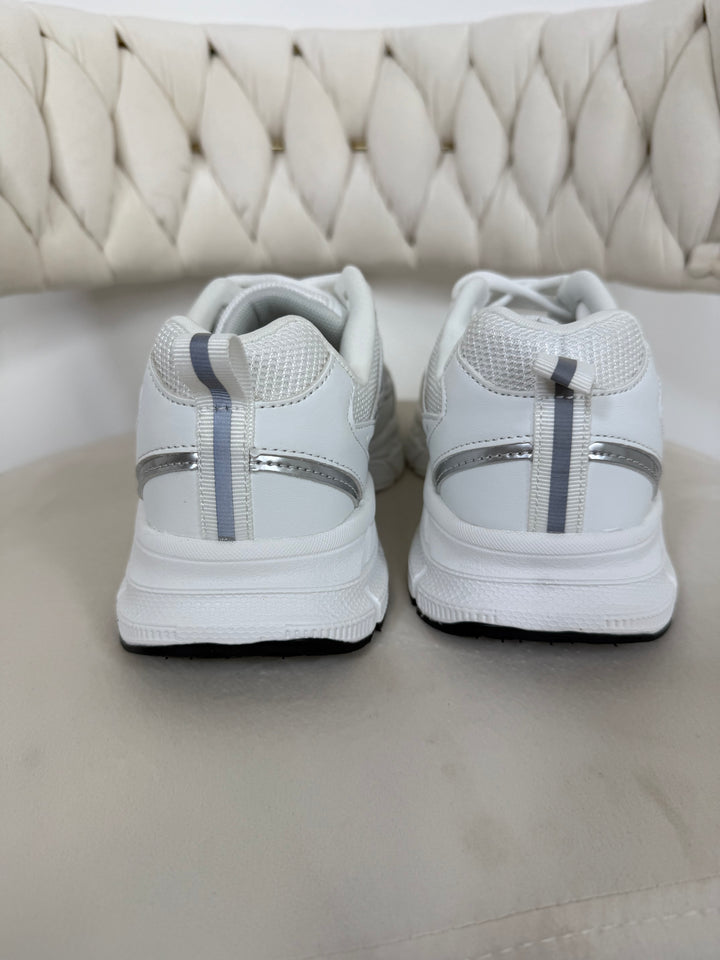 White Silver Detail Lace Up Trainers