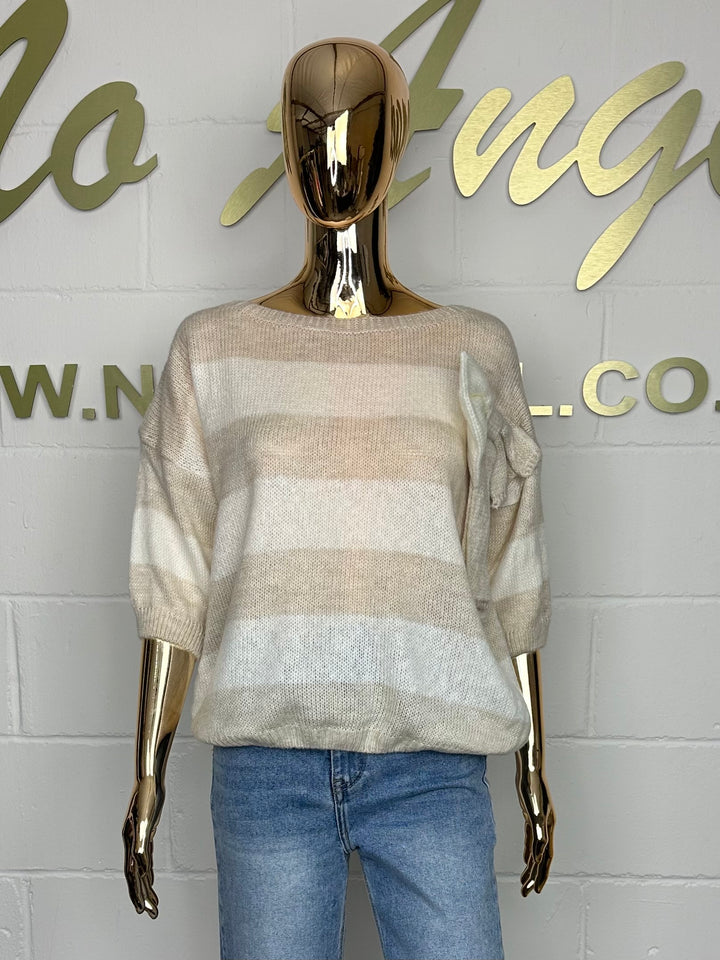 Soft Knit Short Sleeve Bow Detail Jumper (8 Colours)