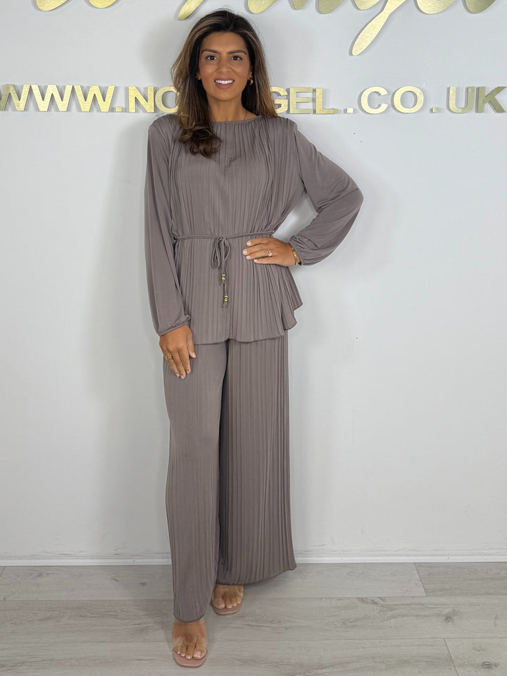 Pleated Shoulder Pad Belted Trouser Co-ord (4 Colours)