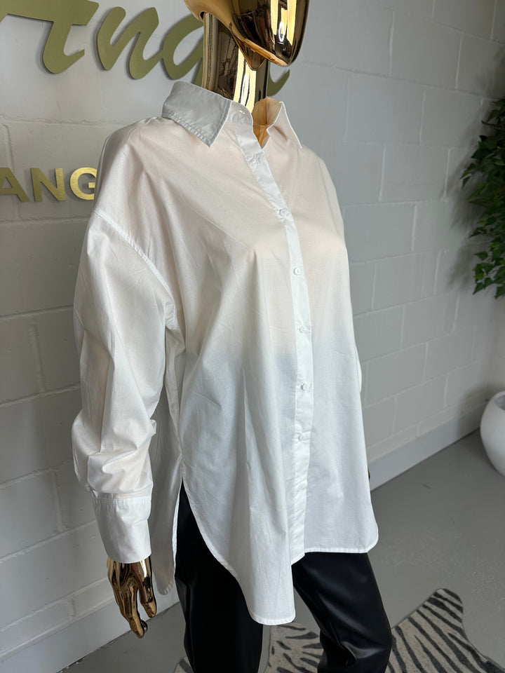 Long Sleeve Collared Side Split Oversize Shirt