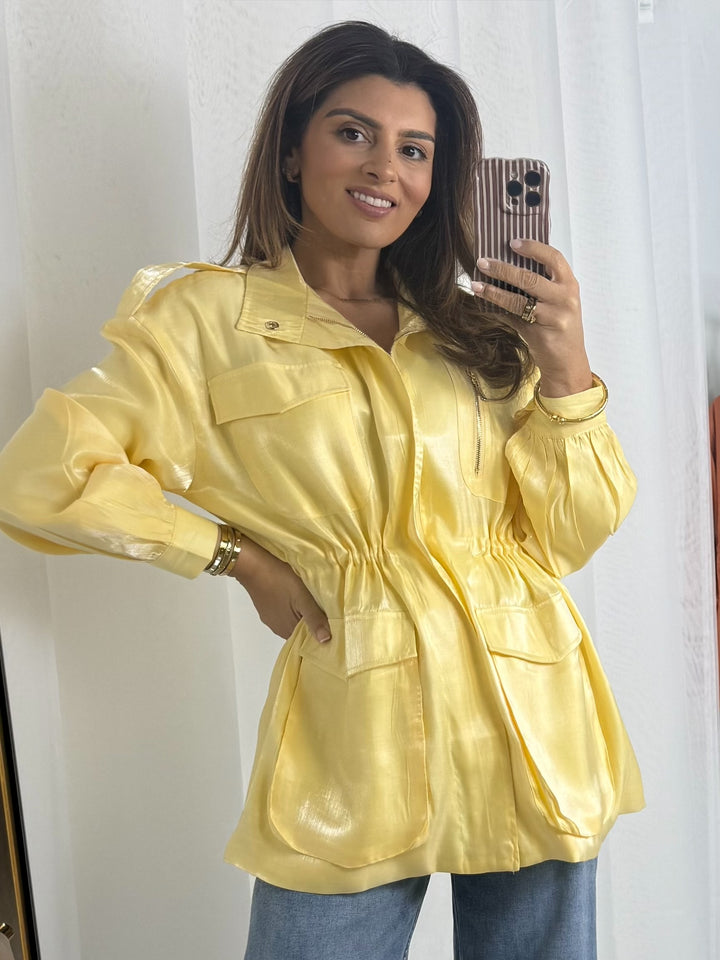 Shimmer Elasticated Waist Zip Longline Jacket (3 Colours)