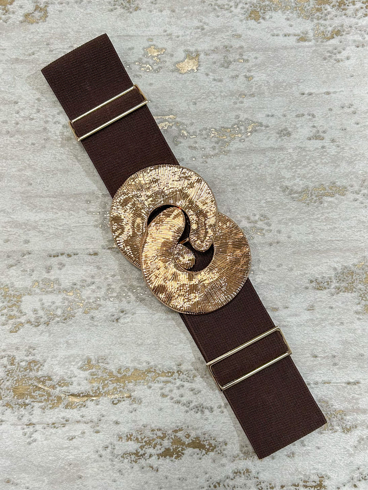 Gold Textured Circle Interlock Elasticated Belt (5 Colours)