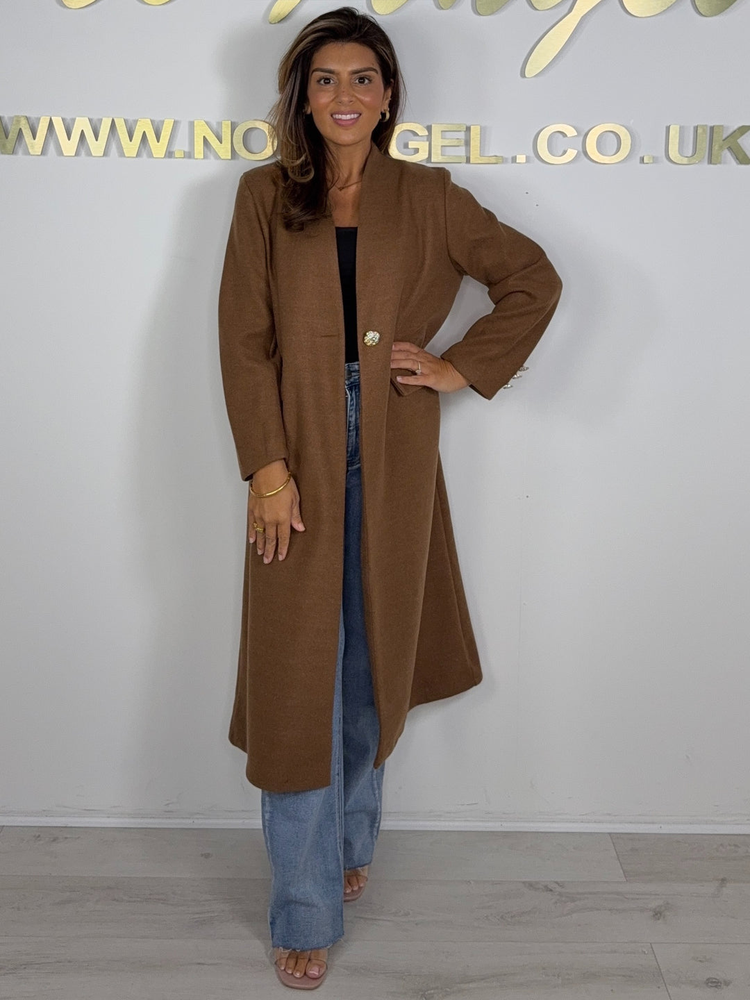 Textured Gold Single Button Longline Jacket (5 Colours)