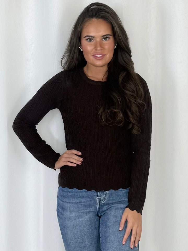 Fine Cable Knit Scallop Hem Jumper (7 Colours)