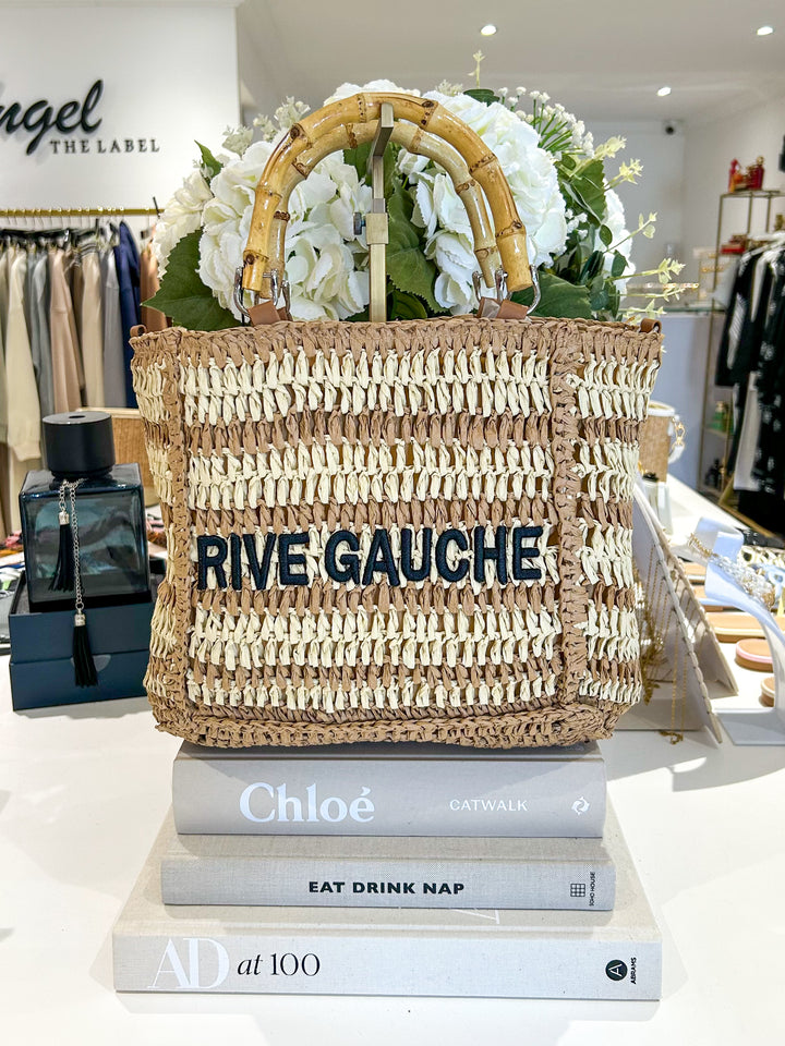 Rive Gauche Woven Bamboo Handle Beach Bag (2 Colours)