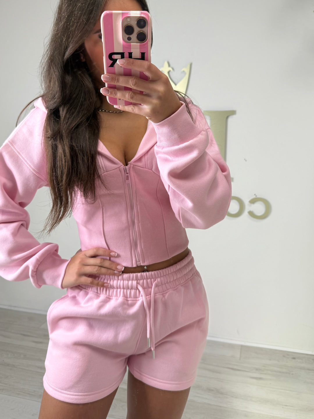 Hooded Corset Top Zip Up Tracksuit Shorts Co-ord (4 Colours) – No