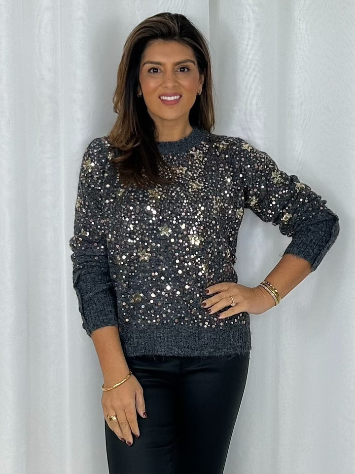 Gold Scattered Sequin & Star Detail Jumper (4 Colours)