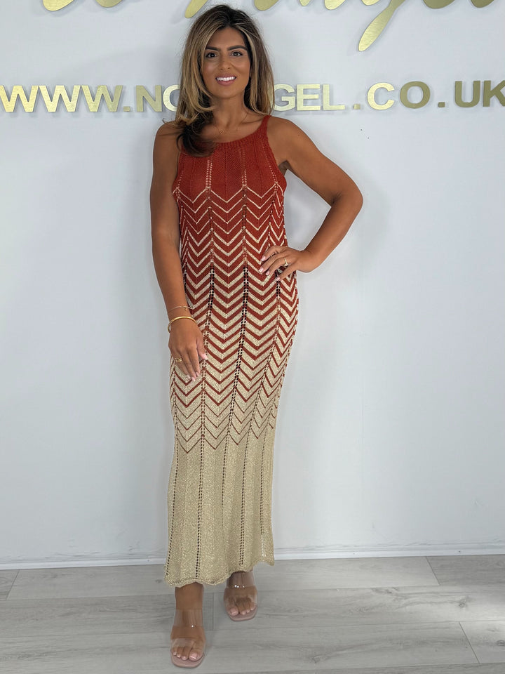 Spaghetti Strap Shimmer Small Zig Zag Detail Maxi Dress (6 Colours)