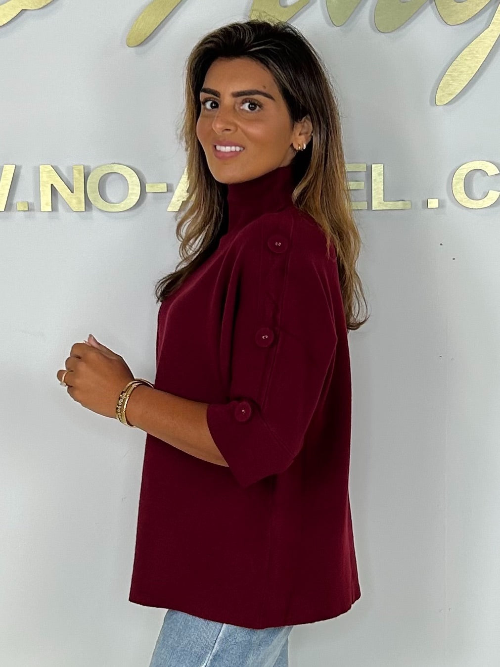 Soft Knit High Neck Button Sleeve Jumper (6 Colours)
