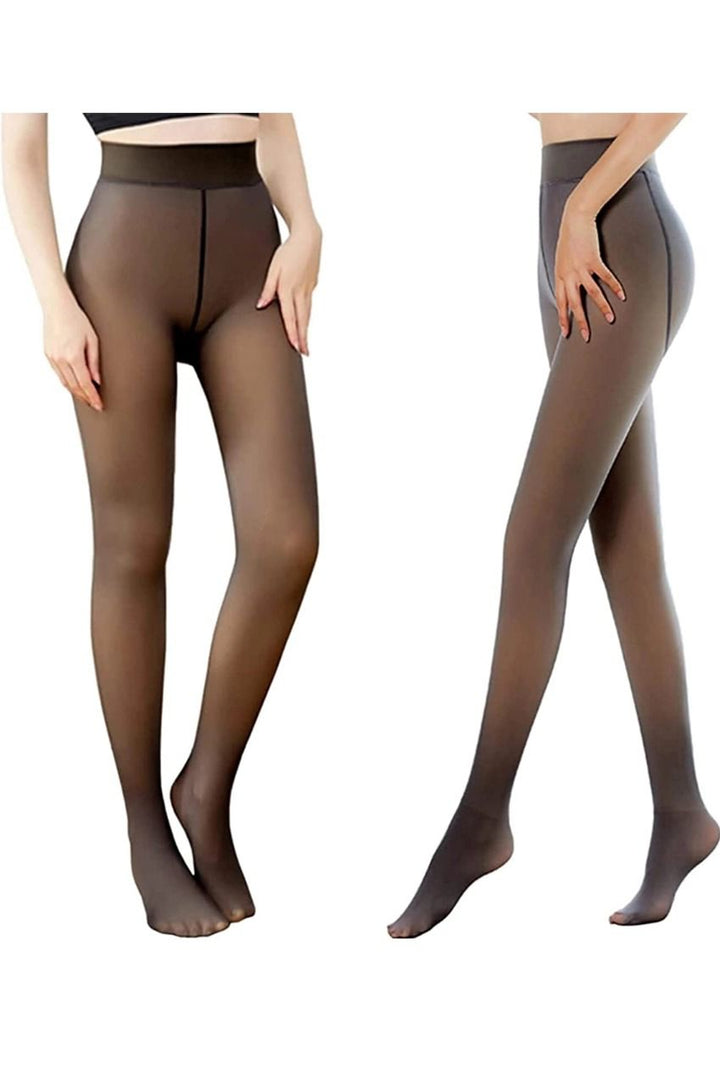 Black/Tan Tights Look Fleece Lined Leggings  8030