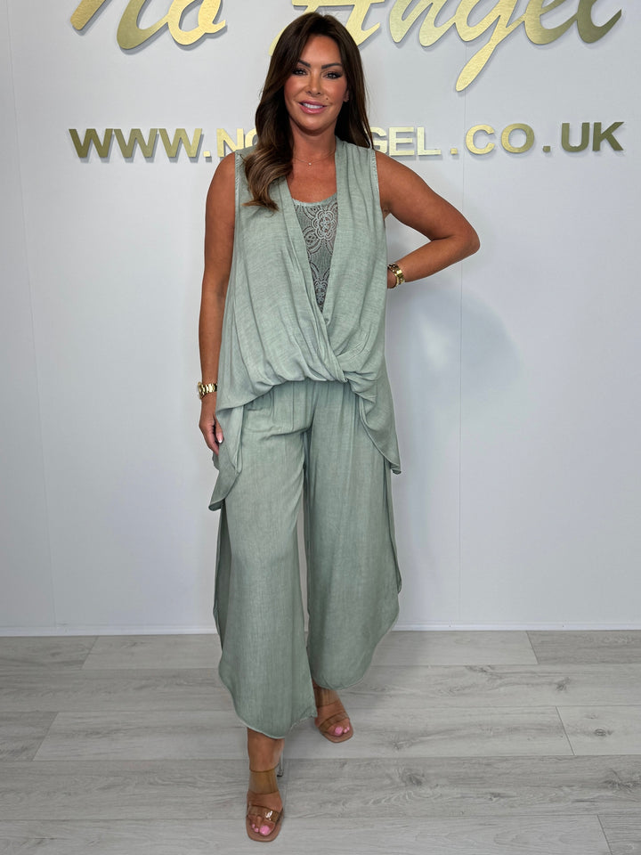 Lace Detail Cross Over Harem Trouser Co-ord