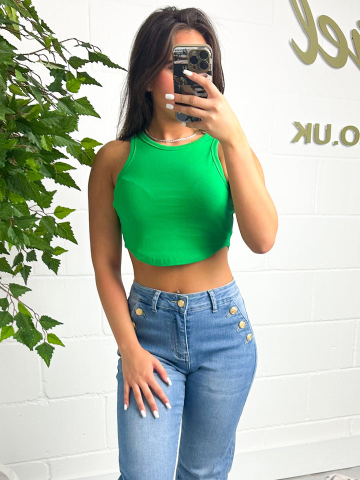 Green Ribbed Crop Top
