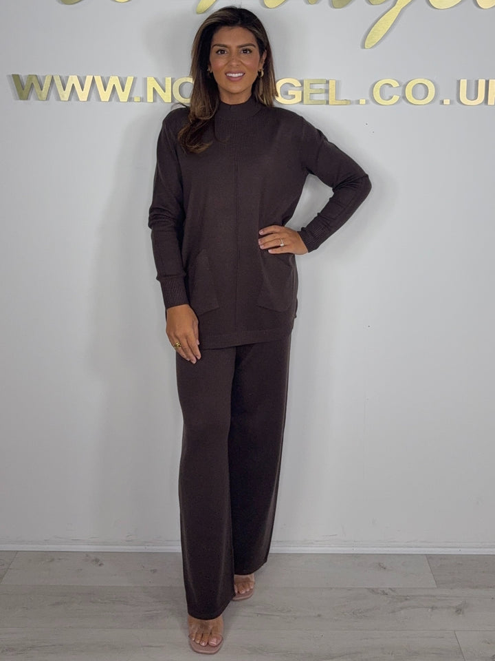Turtle Neck Asymmetric Pocket Soft Knit Trouser co-ord (2 Colours)