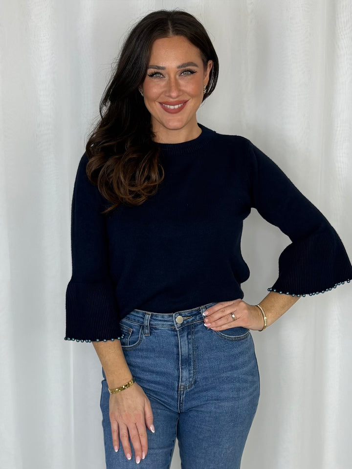 Pearl Embellished Sleeve Knit Top (11 Colours)