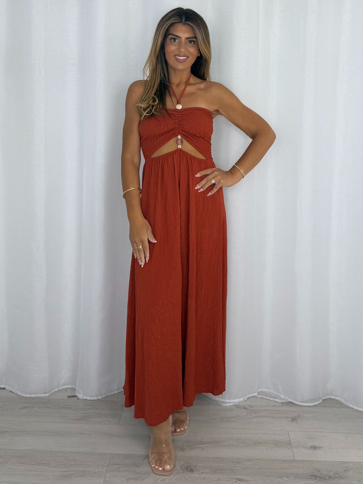 Stoned Cut Out Detailed Cinched Midi Dress (4 Colours)