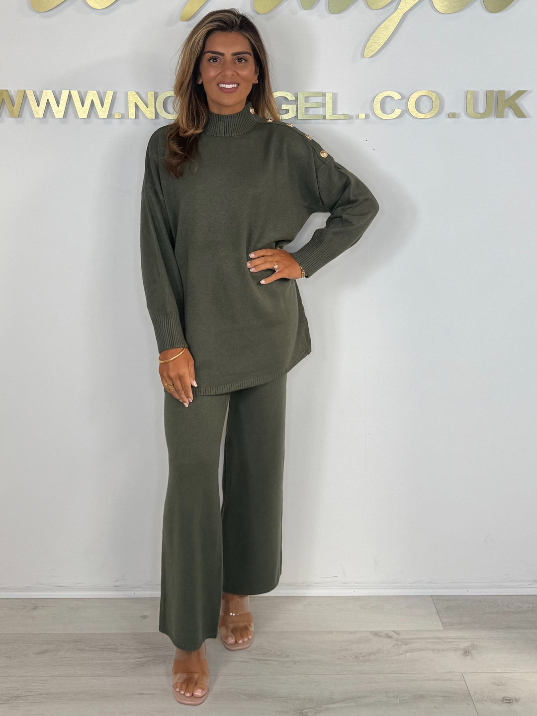 Longline Turtle Neck Gold Button Trouser Co-ord (5 Colours)
