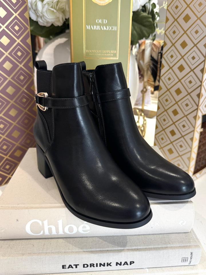 Black Ankle Boot With Gold Buckle