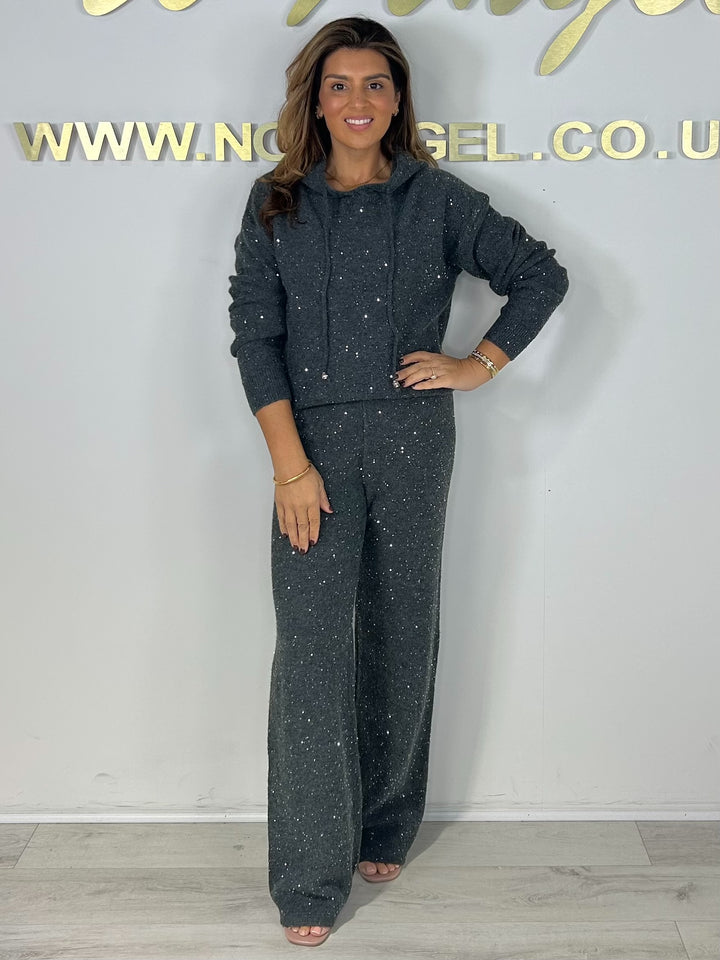 Thick Knit Scattered Sequin Hooded Trouser Co-Ord (3 Colours)