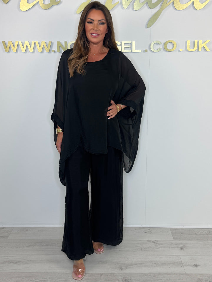 Silk Mix Round Neck Oversize Trouser Co-ord (3 Colours)