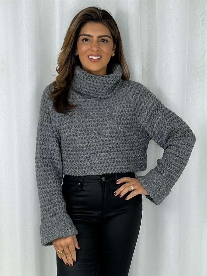 Roll Neck Knitted Cropped Jumper (4 Colours)