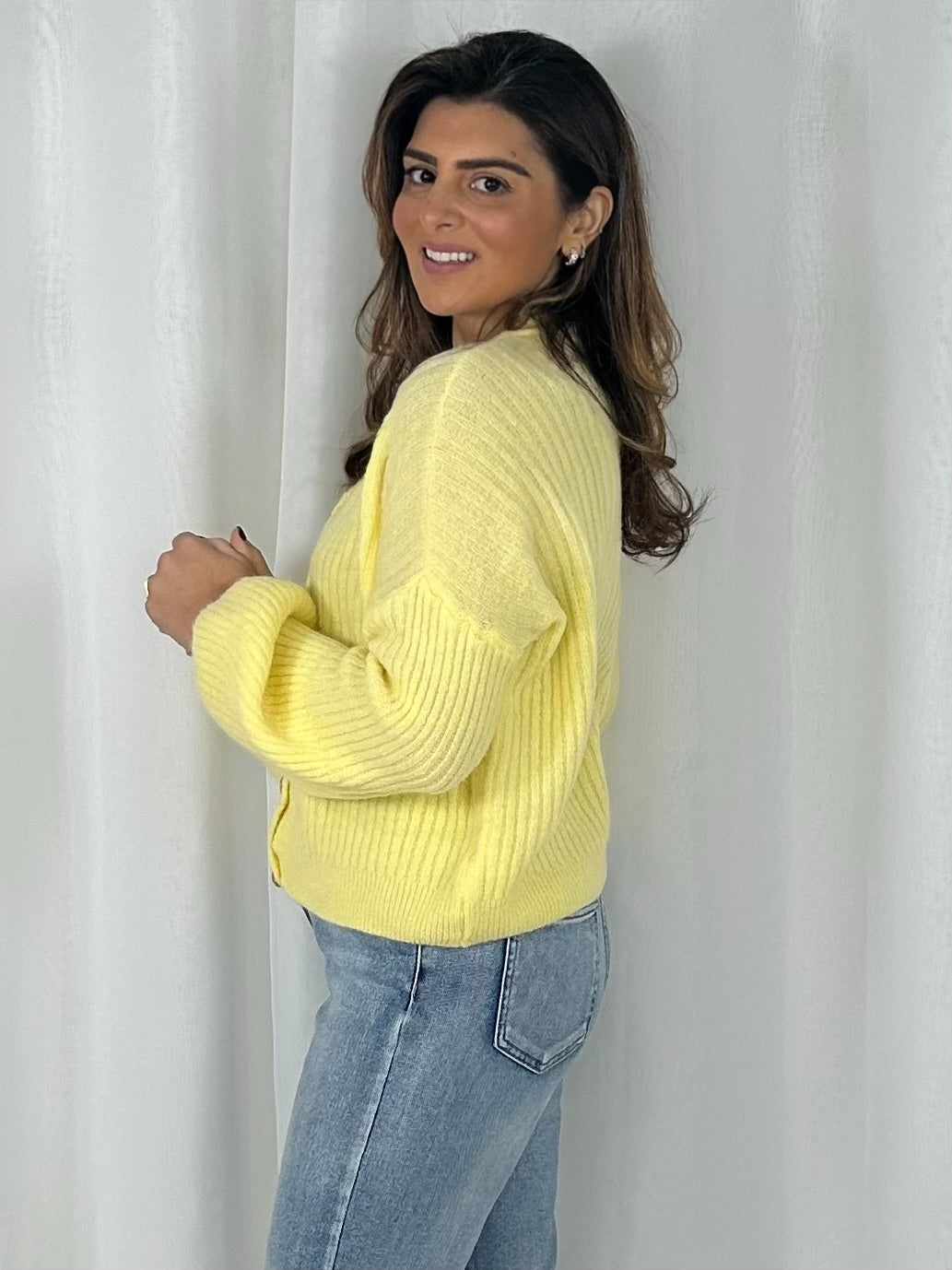 Balloon Sleeve Ribbed Button Up Cardigan (6 Colours)