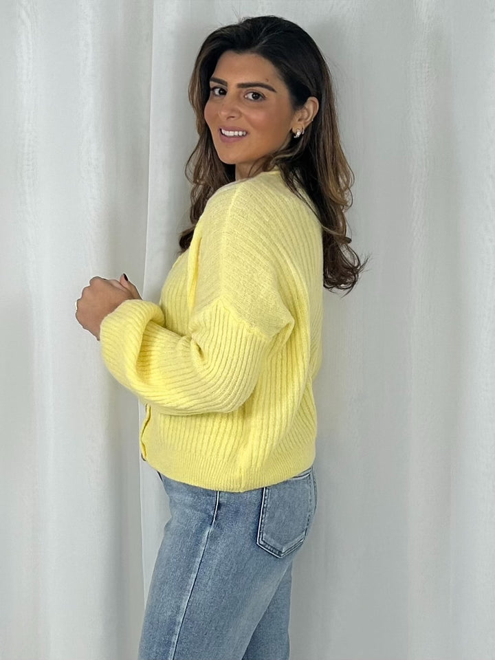 Balloon Sleeve Ribbed Button Up Cardigan (6 Colours)