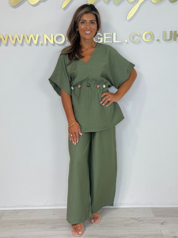 Beaded Belt V-Neck Trouser Co-ord (4 Colours)