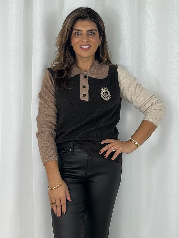 Soft Knit Embroidered Badge Detail Jumper (2 Colours)