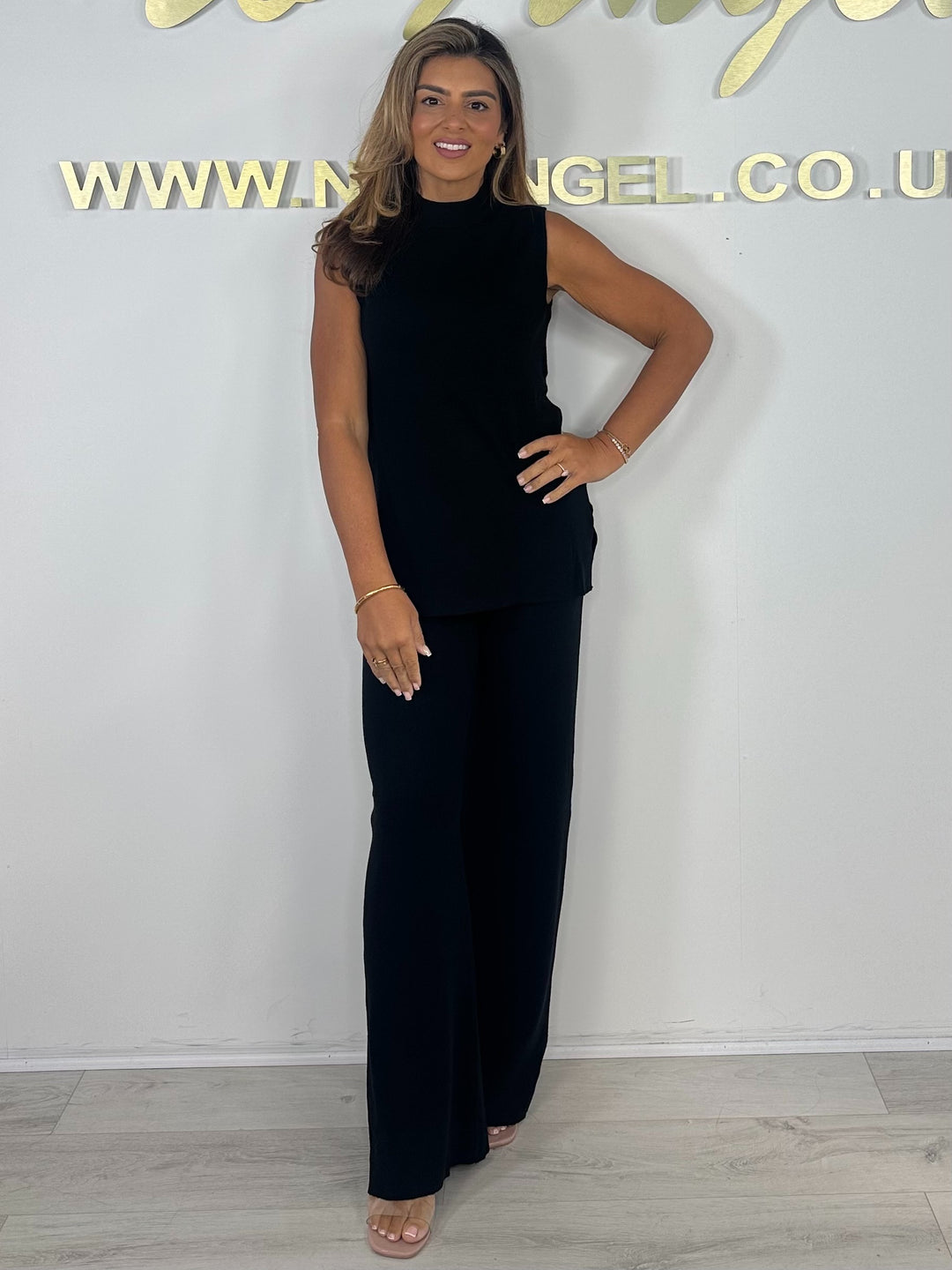 Soft Knit High Neck Sleeveless Top & Wide Leg Trousers Co-Ord (4 Colours)
