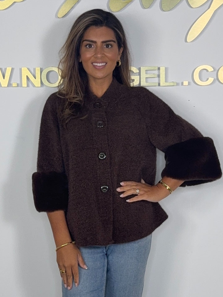 Textured Faux Fur Cuff Sleeve Cape Style Jacket (7 Colours)
